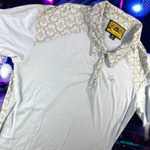 SameUnderneath Polo Shirt Men XL Blue Bamboo Cotton Geometric Graphic Print‎